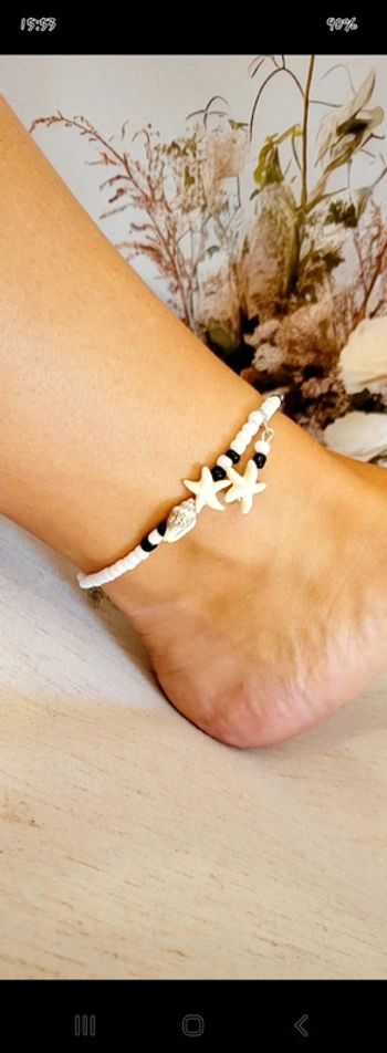 Bracelet de cheville perles – style plage avec étoiles de mer