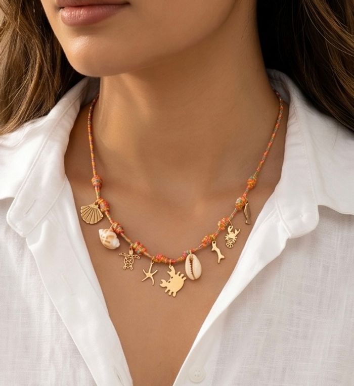 Collier bohème multicolore charms mer crabe coquillage été tendance - photo numéro 1