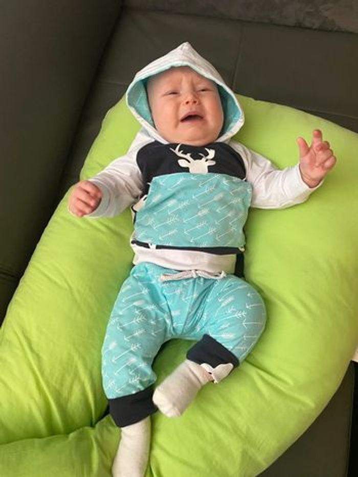 Ensemble 2 pièces motif Rennes, blanc et bleu ciel, 0-6 mois - photo numéro 2