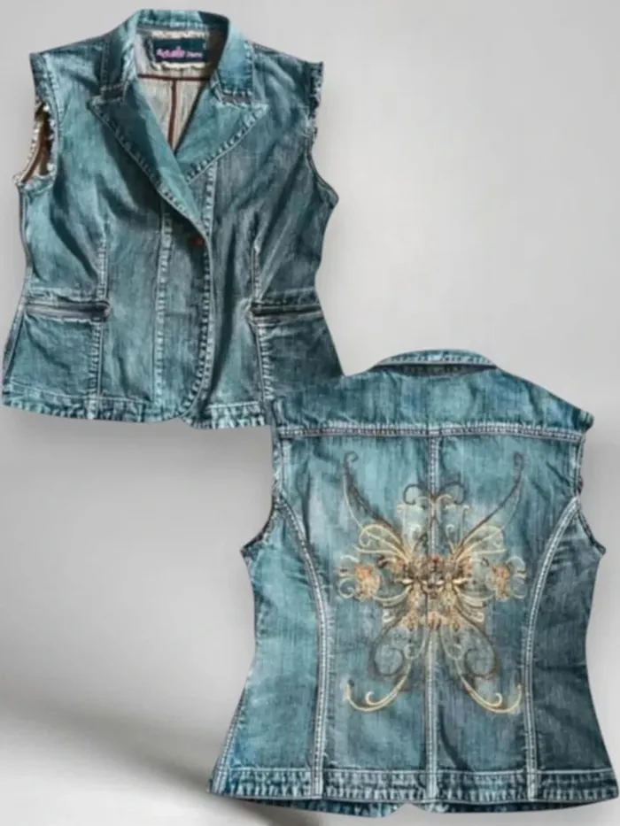 Veste jean cintrée sans manches avec motif marque Actuelle Jeans - photo numéro 4