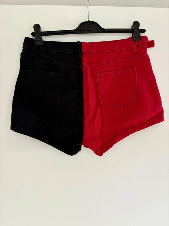 Short en jean bicolore rouge et noir taille haute Shein L - photo numéro 4