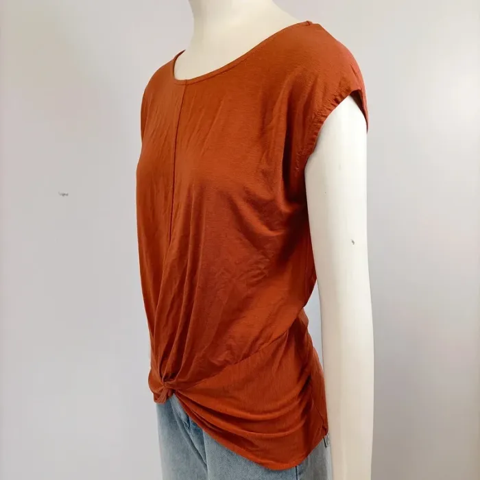 T-shirt torsadé orange rouille taille L coupe fluide casual chic A626 - photo numéro 2
