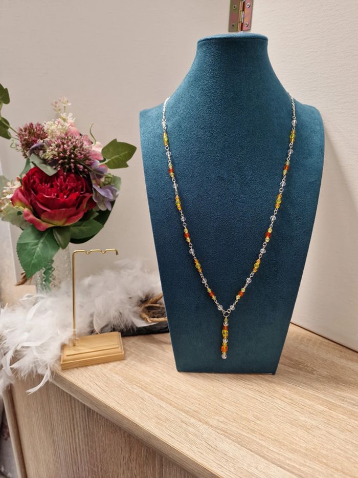 Collier Sautoir Argenté Orange Jaune - photo numéro 2