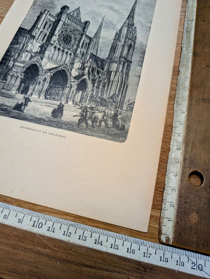 Imprimée en 1906, la cathédrale de Chartres, Vintage Authentique (cadre non inclus ) - photo numéro 9