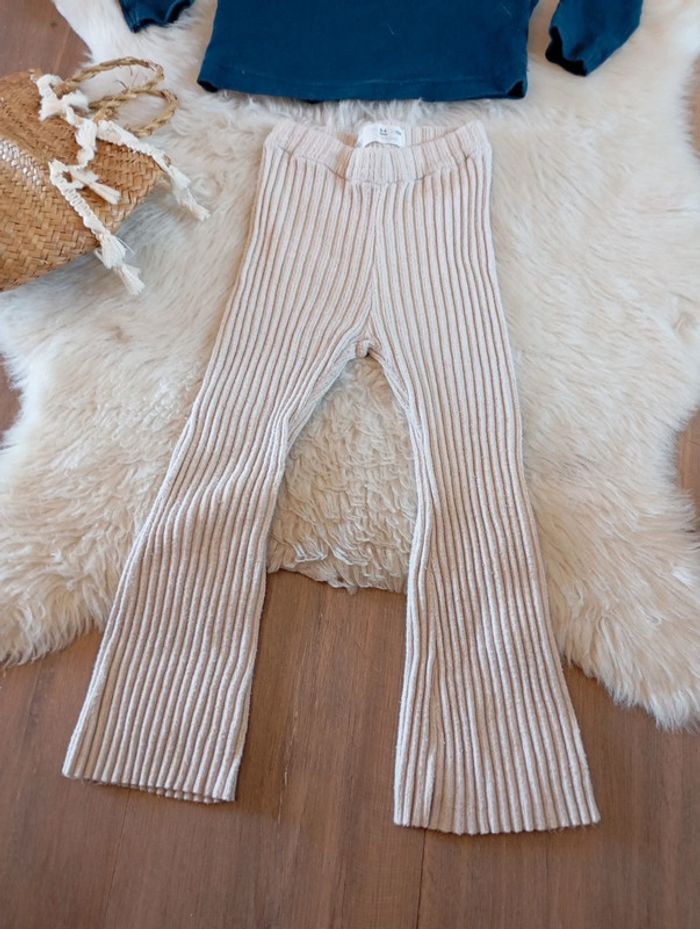 Ensemble fille 3/4 ans pantalon côtelé Zara + t-shirt poco piano - photo numéro 2