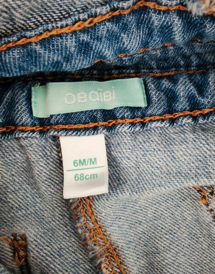 Ensemble robe en jean / t-shirt manches longues Obaibi, 6 mois. - photo numéro 3