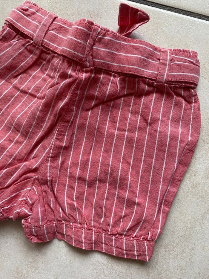 Short effet lin bébé fille rayé rouge blanc 80 cm - photo numéro 5