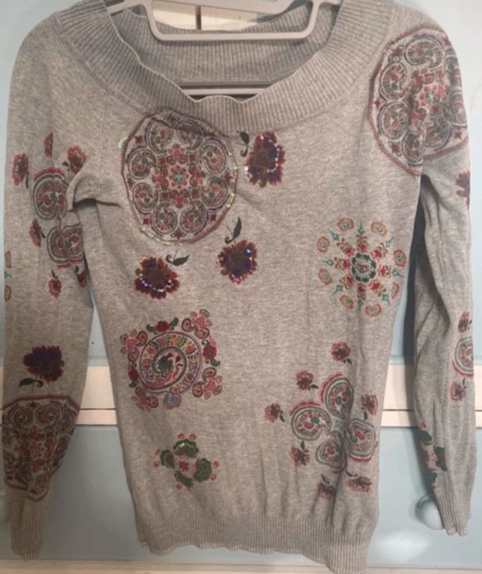Pull fin gris , desigual, taille s - photo numéro 2
