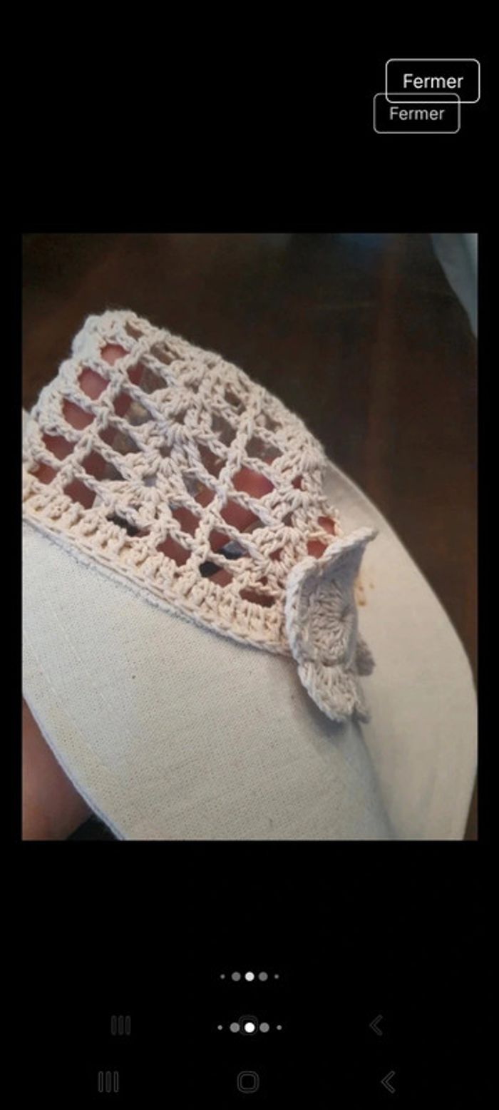 Joli Chapeau beige tricoté en coton/lin fait main - photo numéro 14