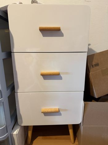 Commode trois tiroirs bois et laqué blanc