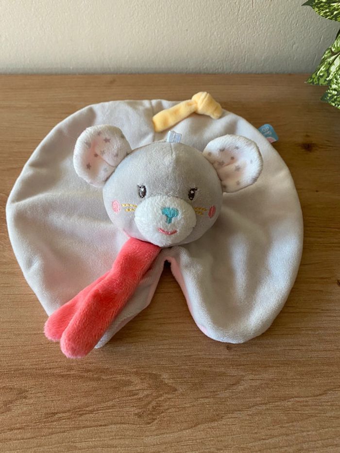 Doudou plat souris rose gris sucre d orge Neuf - photo numéro 2