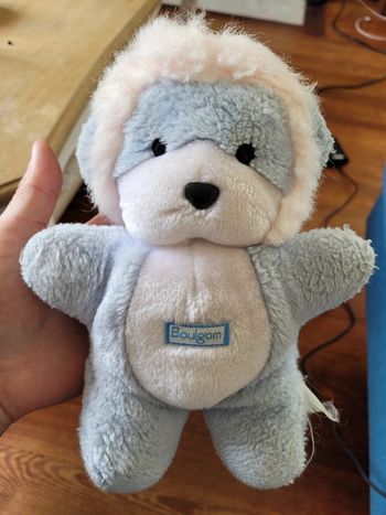 RARE Peluche Lion Boulgom 24cm Pouet (qui fonctionne) bleu blanc Made in France crinière