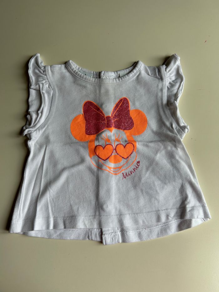 Tee-shirt imprimé Minnie noeud pailleté taille 6 mois - photo numéro 1