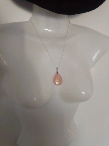 Collier quartz rose et arbre de vie doré