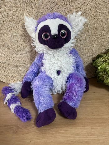 Doudou lémurien blanc violet mauve cœur wild republic