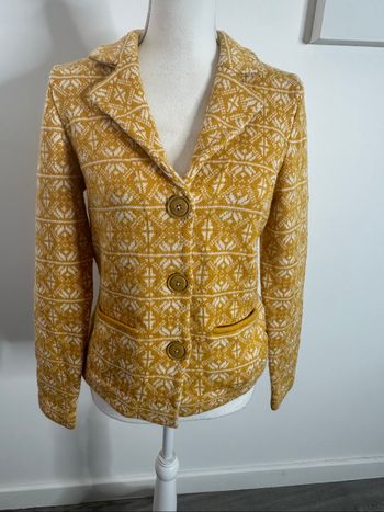 Cardigan en laine vierge jaune et blanc Madeleine T40 L