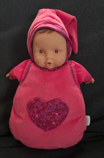 Doudou poupon Babipouce- Turbulette rose - poche cœur fleuri - Corolle