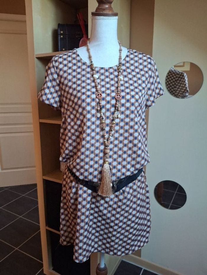 Tunique longue robe camel vintage L