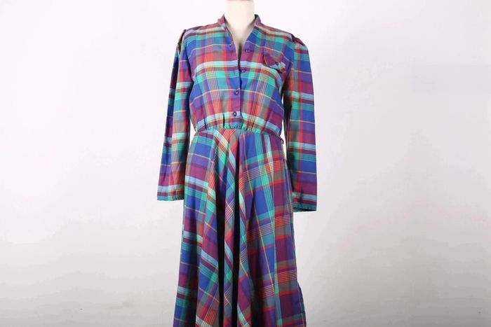 Petite robe vintage 80's en coton et viscose motif à carreaux (#250013) - photo numéro 10