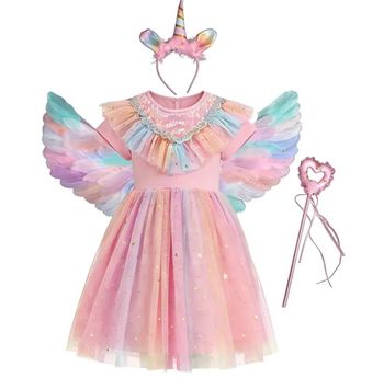 Déguisement licorne rose + aile + baguette + serre tête Taille 5-6ans