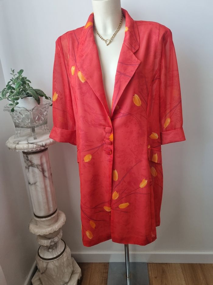 Kimono rouge fluide transparent vintage - photo numéro 6