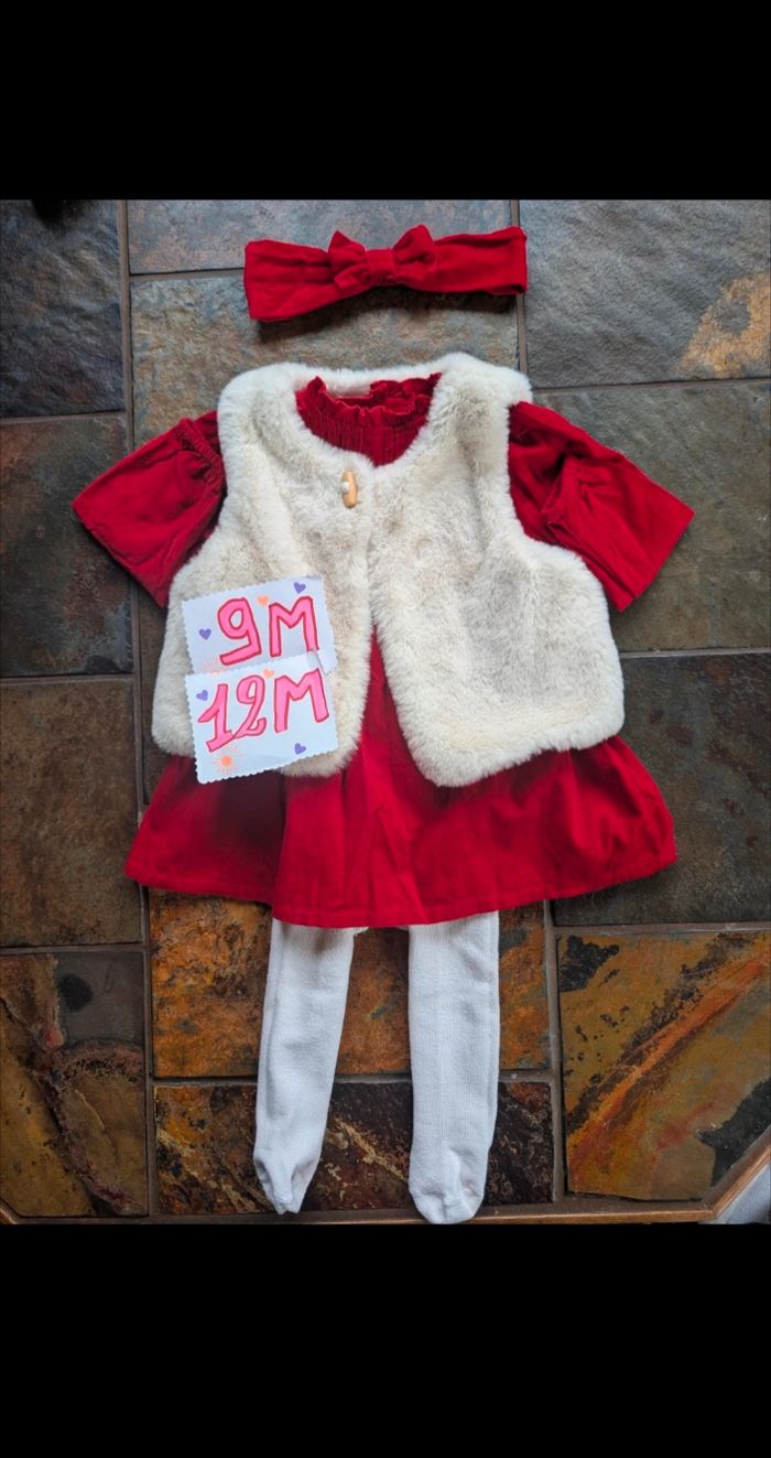 Robe rouge velours fête/ noël 9 - 12 mois Verbaudet CART 1