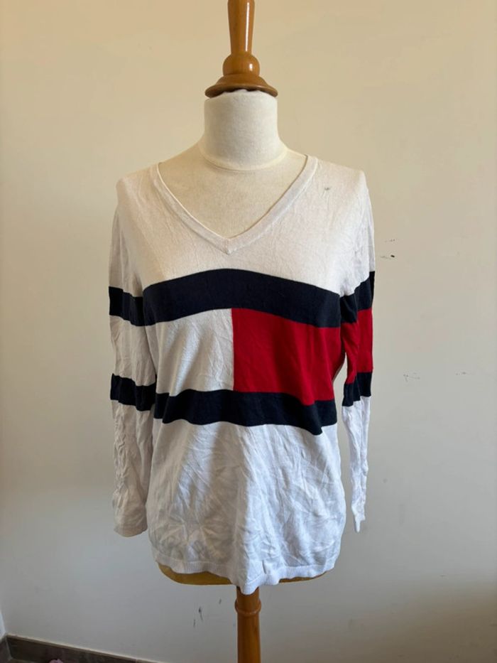 Pull blanc avec logo Tommy Hilfiger