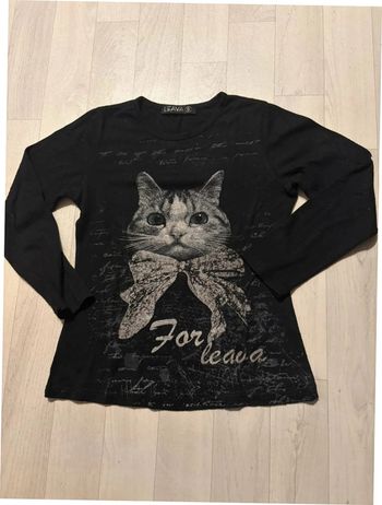 T-shirt noir manches longues 6 ans motif chat
