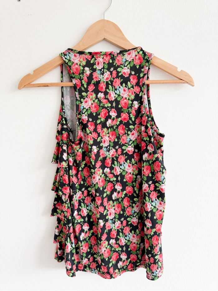Débardeur fleuri rouge noir vert jus d’orange taille 36 S - photo numéro 2