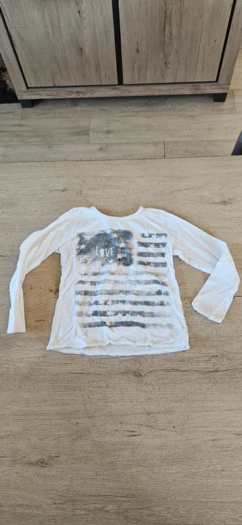 T shirt blanc à manches longues avec sequins, Zara Girls, 7/8 ans
