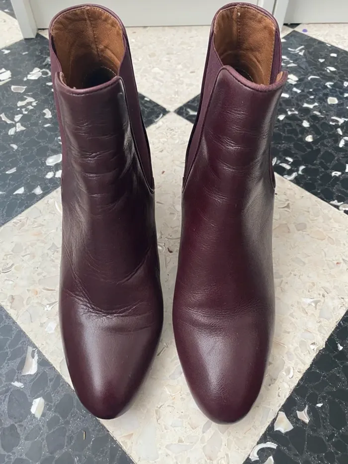 Bottines Minelli bordeaux cuir – T41 – talon moyen