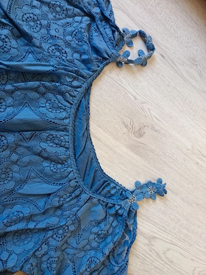 Haut épaule dénudé blouse fleur bleu 42 XL femme - photo numéro 7