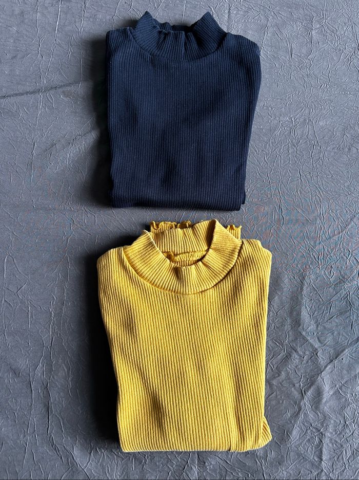 Lot de 2 t-shirts côtelés manches longues fille
