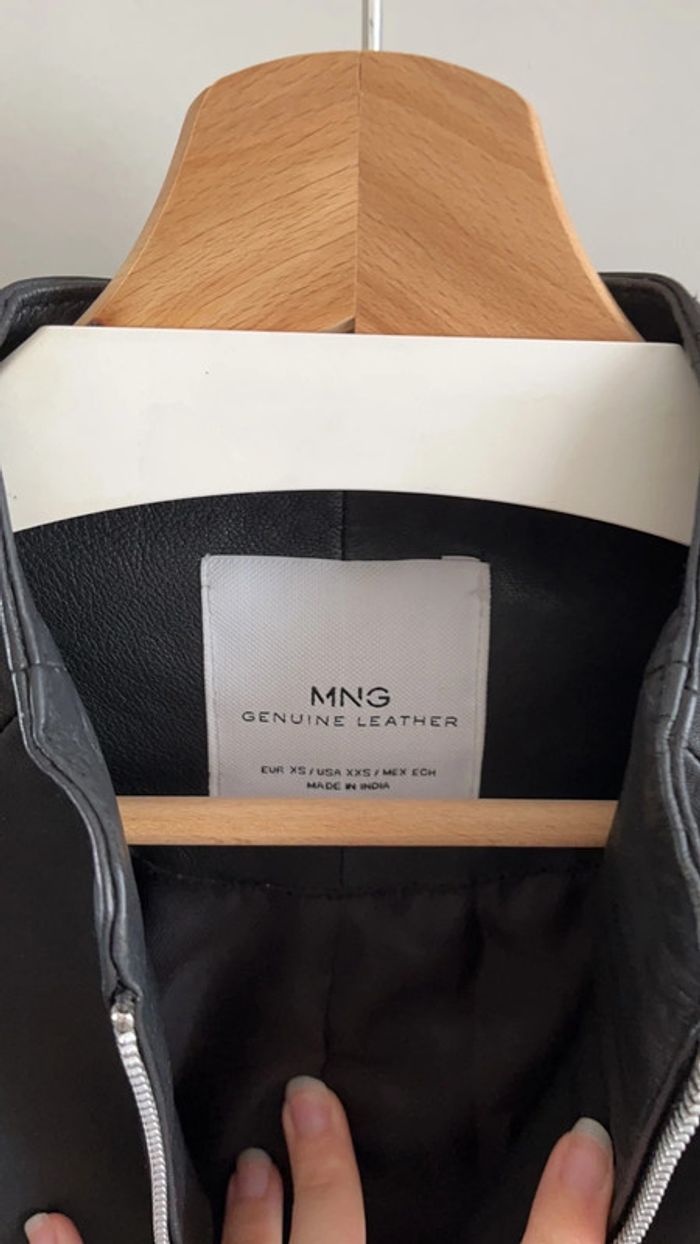 Veste Cuir Noir Mango XS - photo numéro 4
