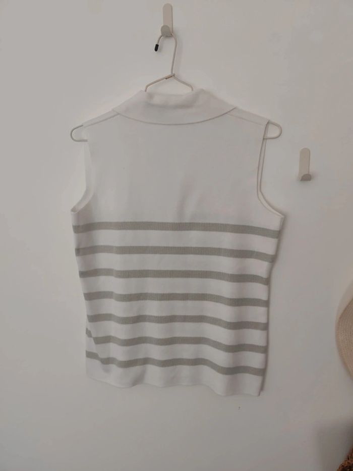 Débardeur blanc et gris à rayures type marinière avec col Duger taille 3 Made in France - photo numéro 4