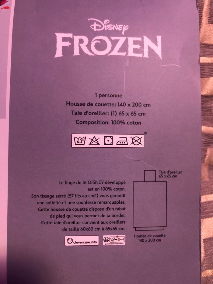 Parure housse de couette +taie d’oreiller 100% coton reine des neiges - photo numéro 3