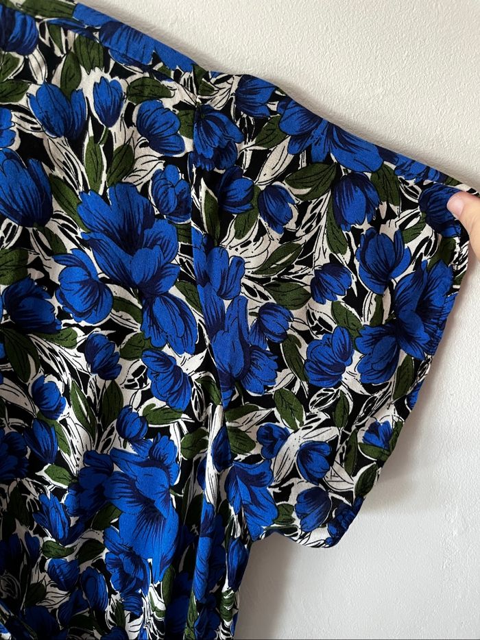 Robe longue et légère d’été manches courtes à imprimé floral bleu - photo numéro 5