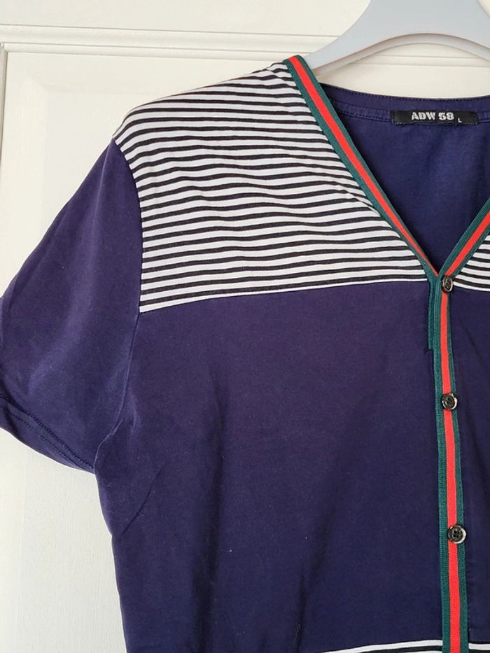 T-shirt col V bleu marine et rayures ADW 58 - photo numéro 4