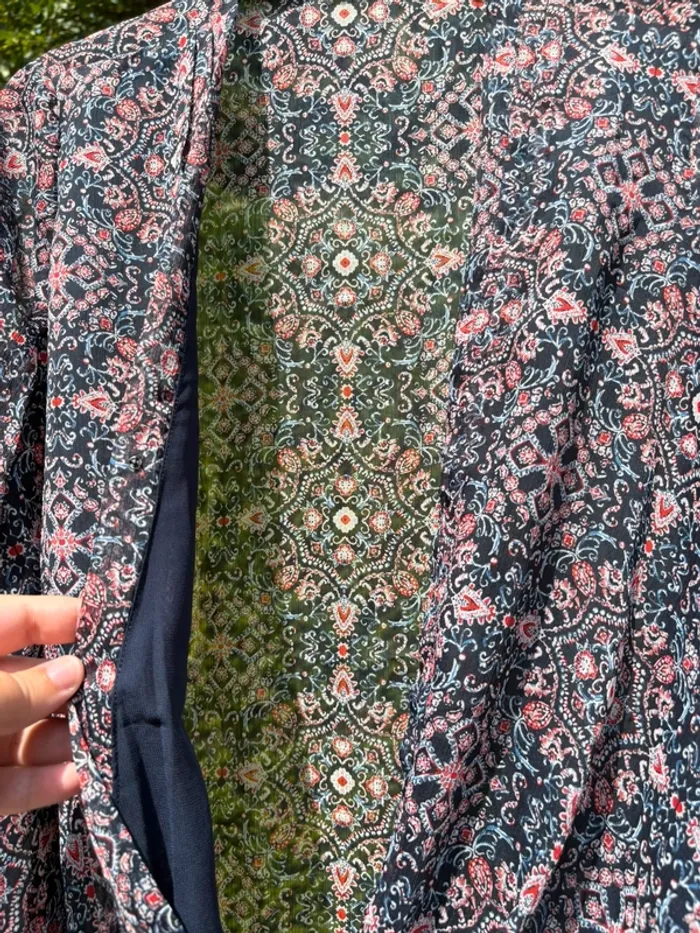 Blouse manches longues cache-cœur bleu marine à motif – Marque Cache-Cache - photo numéro 3