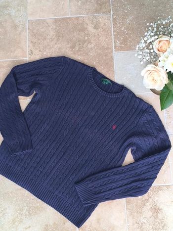 Pull torsadé femme Lauren Ralph Lauren bleu marine avec logo rouge brodé taille XL