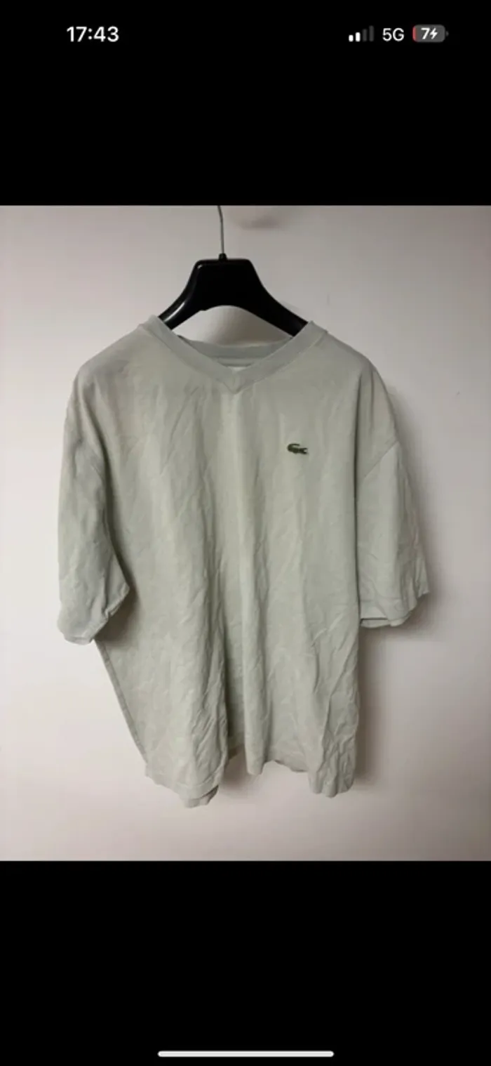 T-shirt Lacoste gris clair col V – Taille 7 (XXL)