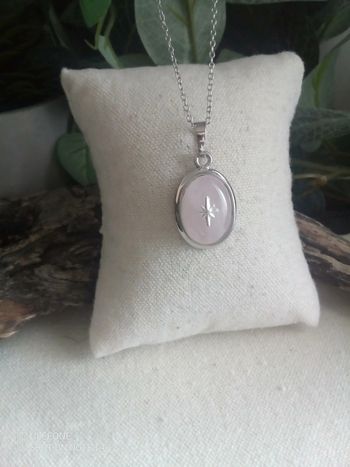 Collier quartz rose étoile du Nord argentée