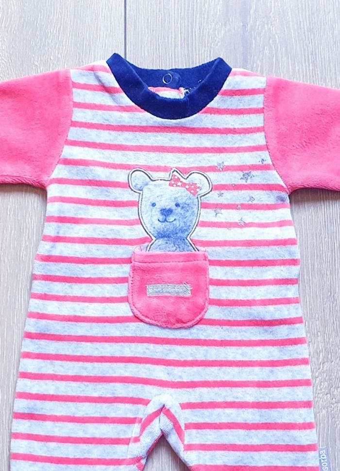 Pyjama velour rose/ gris/ bleu. Fille naissance. Marque Absorba - photo numéro 2
