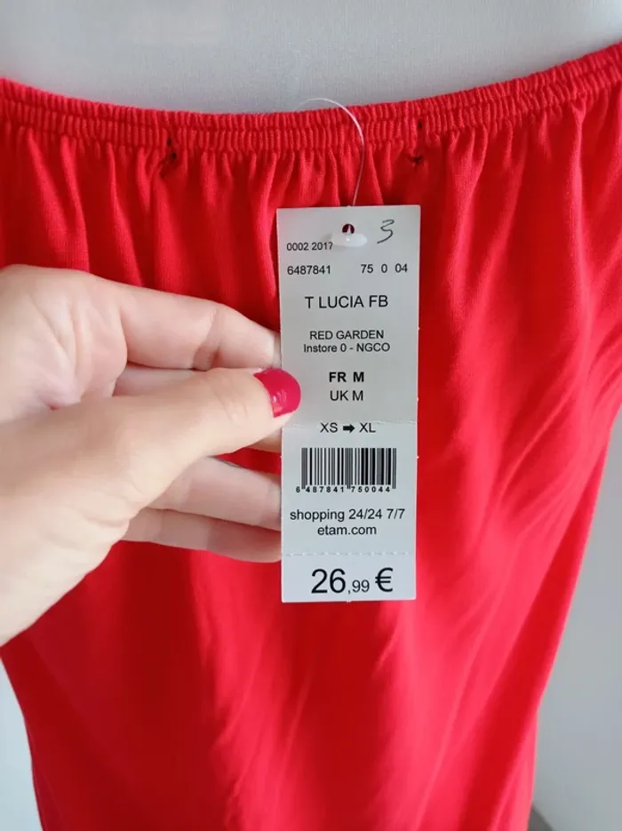 Haut rouge broderie ajourée bretelles et manches épaules dénudées neuf T.M Etam - photo numéro 5