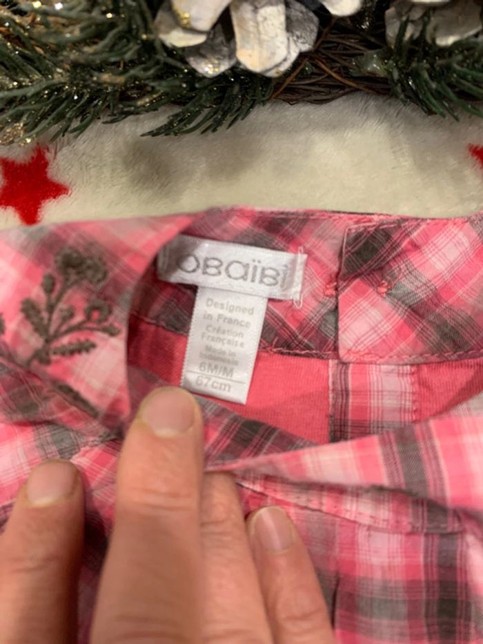 Chemise Manches Longues Chaude Obaïbi Rose et Taupe 6M - photo numéro 2