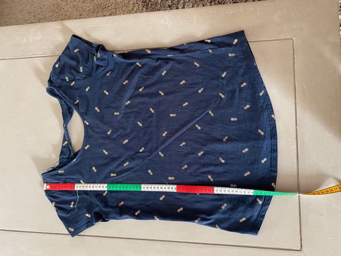 Tee shirt Grain de Malice bleu marine avec ananas dorées taille L - photo numéro 9