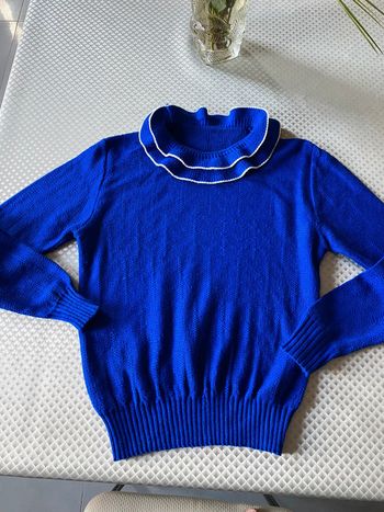 Pull bleu dur double col made in France