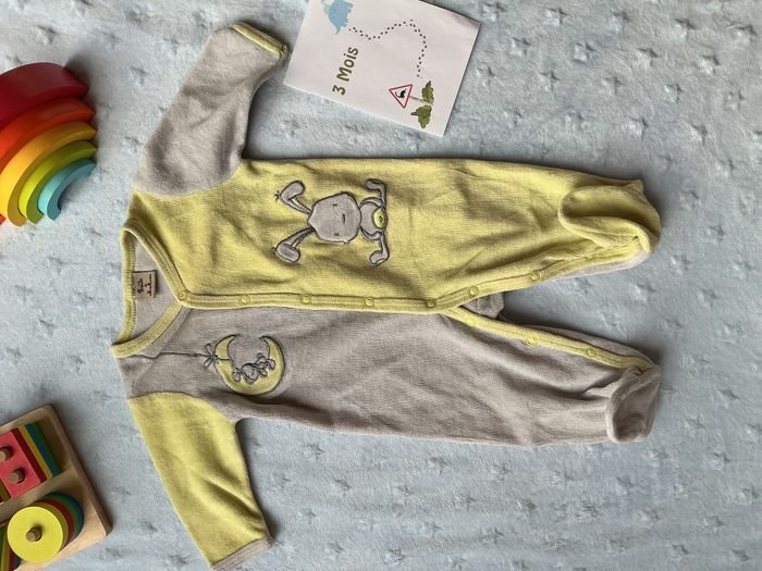 pyjama grenouillère en velours gris et vert ouverture devant 3 mois boite à malices - photo numéro 2