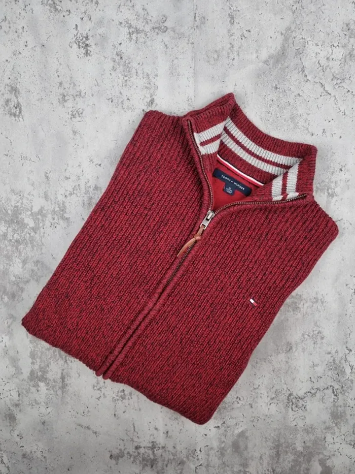 Veste zippée Tommy Hilfiger bordeaux chiné – Taille XL Hommes (mesures en photos)