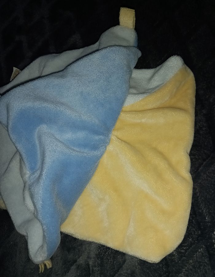 Doudou ours carré plat jaune et bleu - Baby Nat - photo numéro 4